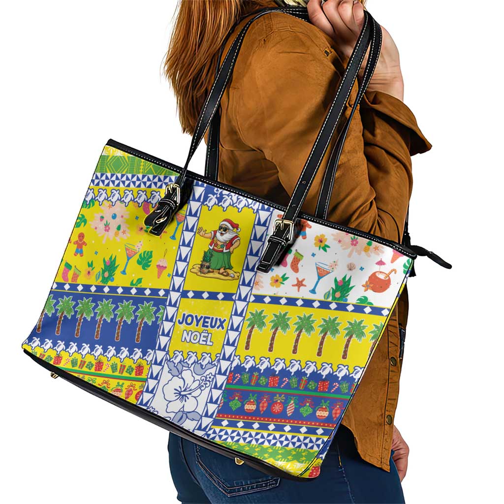 New Caledonia Christmas Leather Tote Bag Festive Beach Vibes - Polynesian Pride