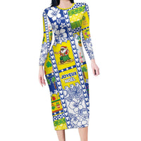 New Caledonia Christmas Long Sleeve Bodycon Dress Festive Beach Vibes - Polynesian Pride