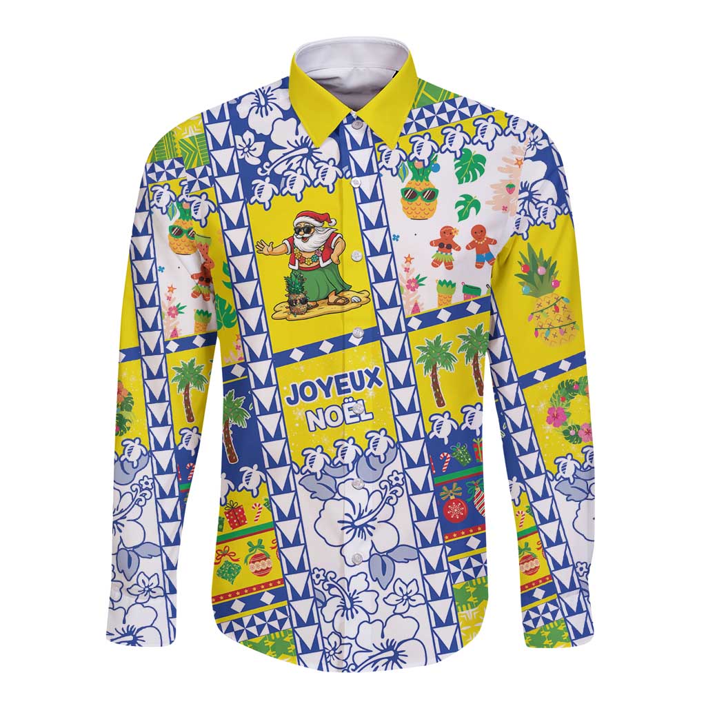 New Caledonia Christmas Long Sleeve Button Shirt Festive Beach Vibes LT05 Unisex Yellow - Polynesian Pride