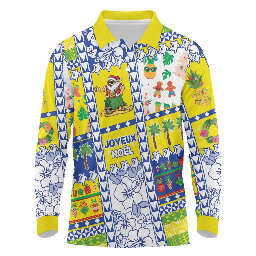 New Caledonia Christmas Long Sleeve Polo Shirt Festive Beach Vibes LT05 Yellow - Polynesian Pride