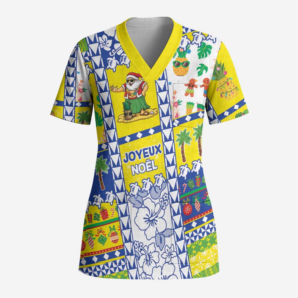 New Caledonia Christmas Scrub Top Festive Beach Vibes LT05 Adult Yellow - Polynesian Pride