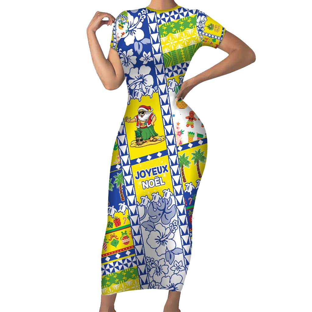 New Caledonia Christmas Short Sleeve Bodycon Dress Festive Beach Vibes - Polynesian Pride