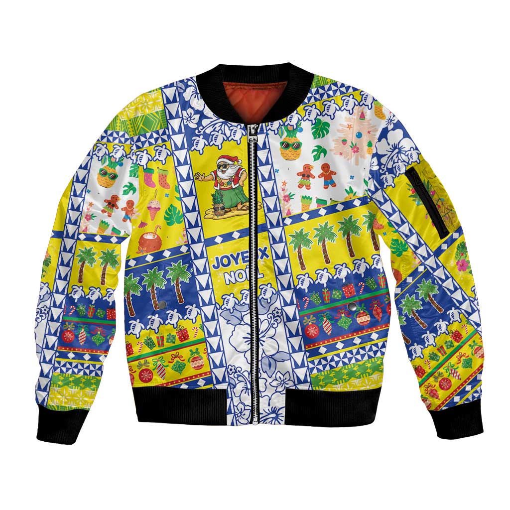 New Caledonia Christmas Sleeve Zip Bomber Jacket Festive Beach Vibes LT05 Unisex Yellow - Polynesian Pride