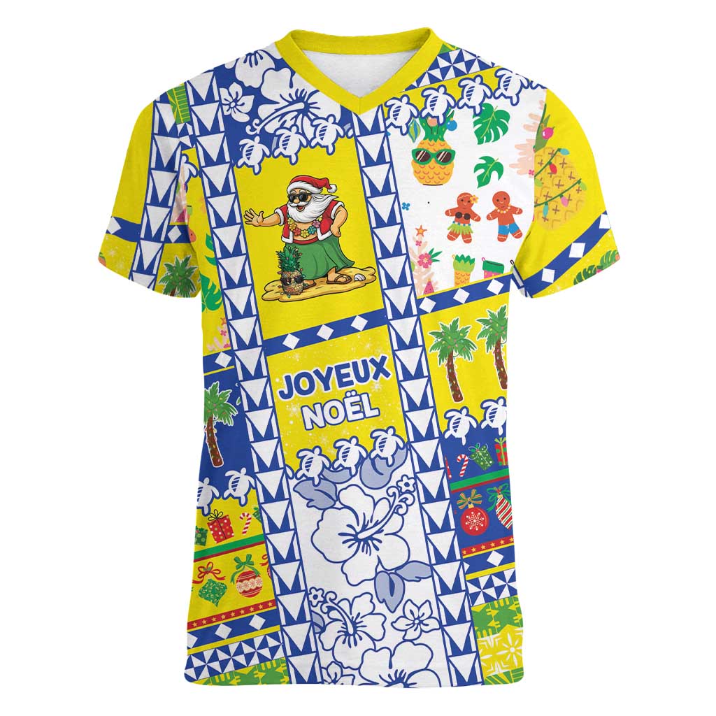 New Caledonia Christmas Women V-Neck T-Shirt Festive Beach Vibes LT05 Female Yellow - Polynesian Pride