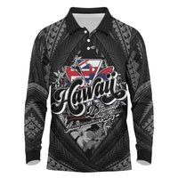 Hawaii November 28th Long Sleeve Polo Shirt Kanaka Maoli Tribal Pattern - Polynesian Pride