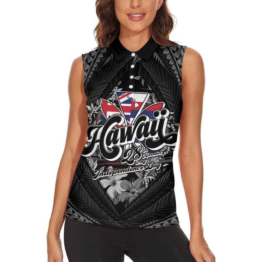 Hawaii November 28th Women Sleeveless Polo Shirt Kanaka Maoli Tribal Pattern - Polynesian Pride