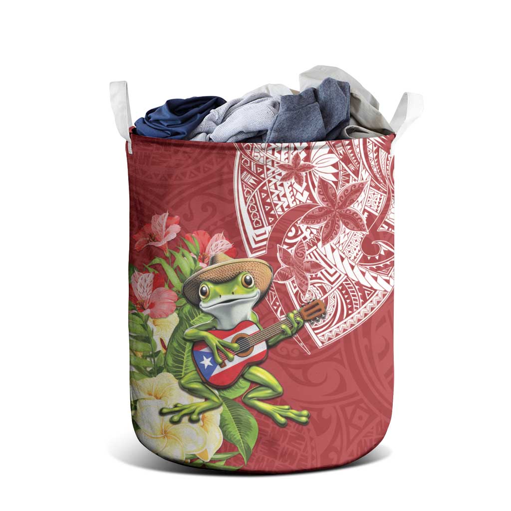 Puerto Rico Coqui Frog Laundry Basket Tropical Flowers Polynesian Style - Polynesian Pride