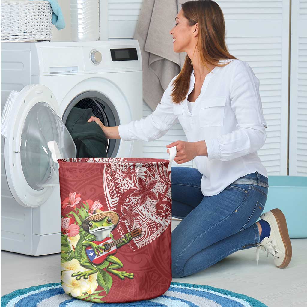 Puerto Rico Coqui Frog Laundry Basket Tropical Flowers Polynesian Style - Polynesian Pride