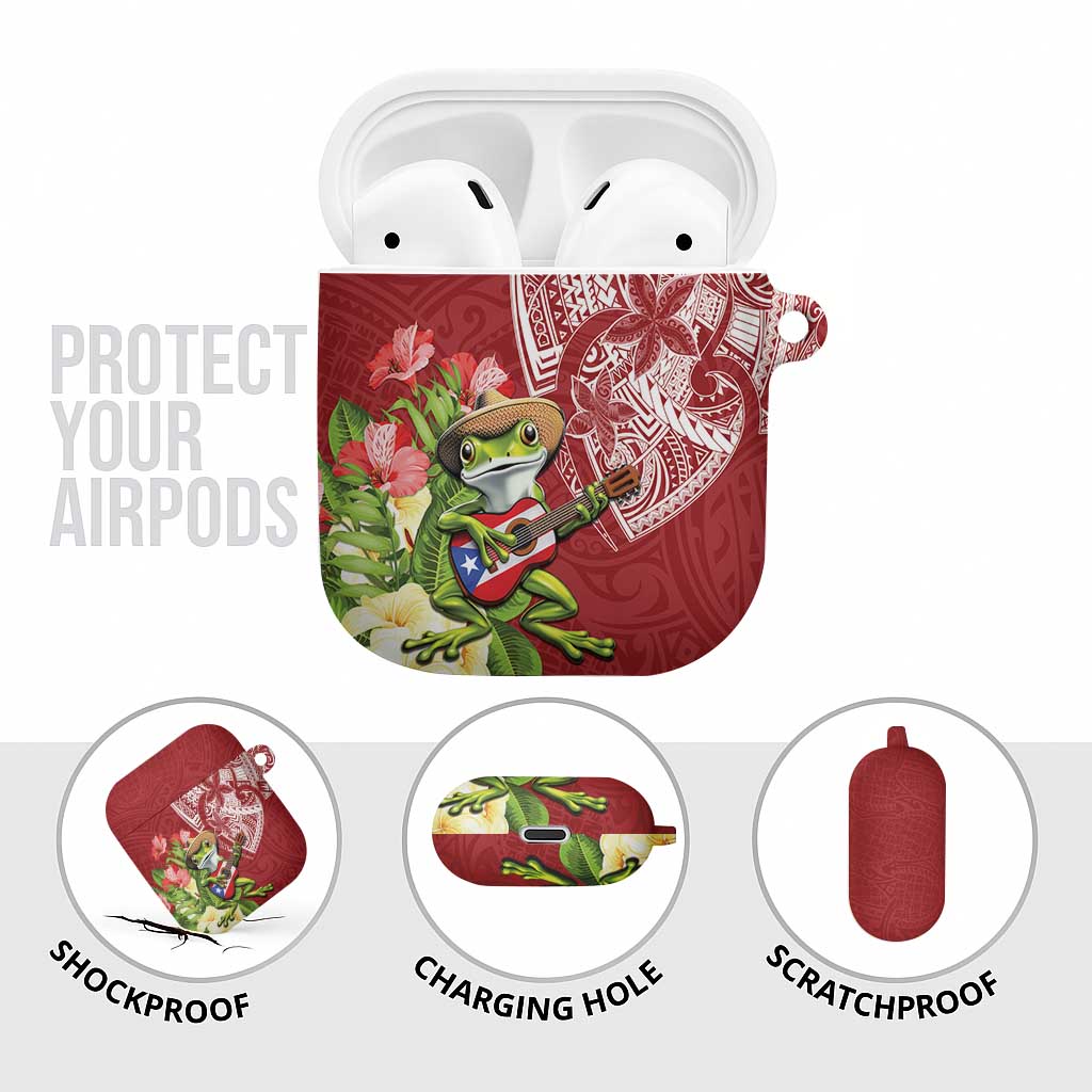 Puerto Rico Coqui Frog AirPods Case Tropical Flowers Polynesian Style - Polynesian Pride