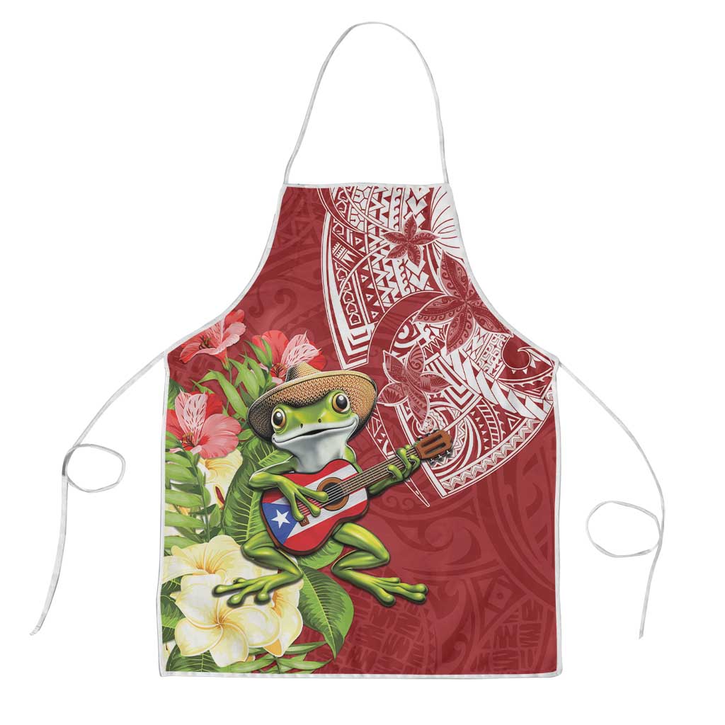 Puerto Rico Coqui Frog Apron Tropical Flowers Polynesian Style - Polynesian Pride