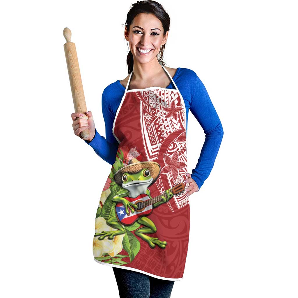 Puerto Rico Coqui Frog Apron Tropical Flowers Polynesian Style - Polynesian Pride