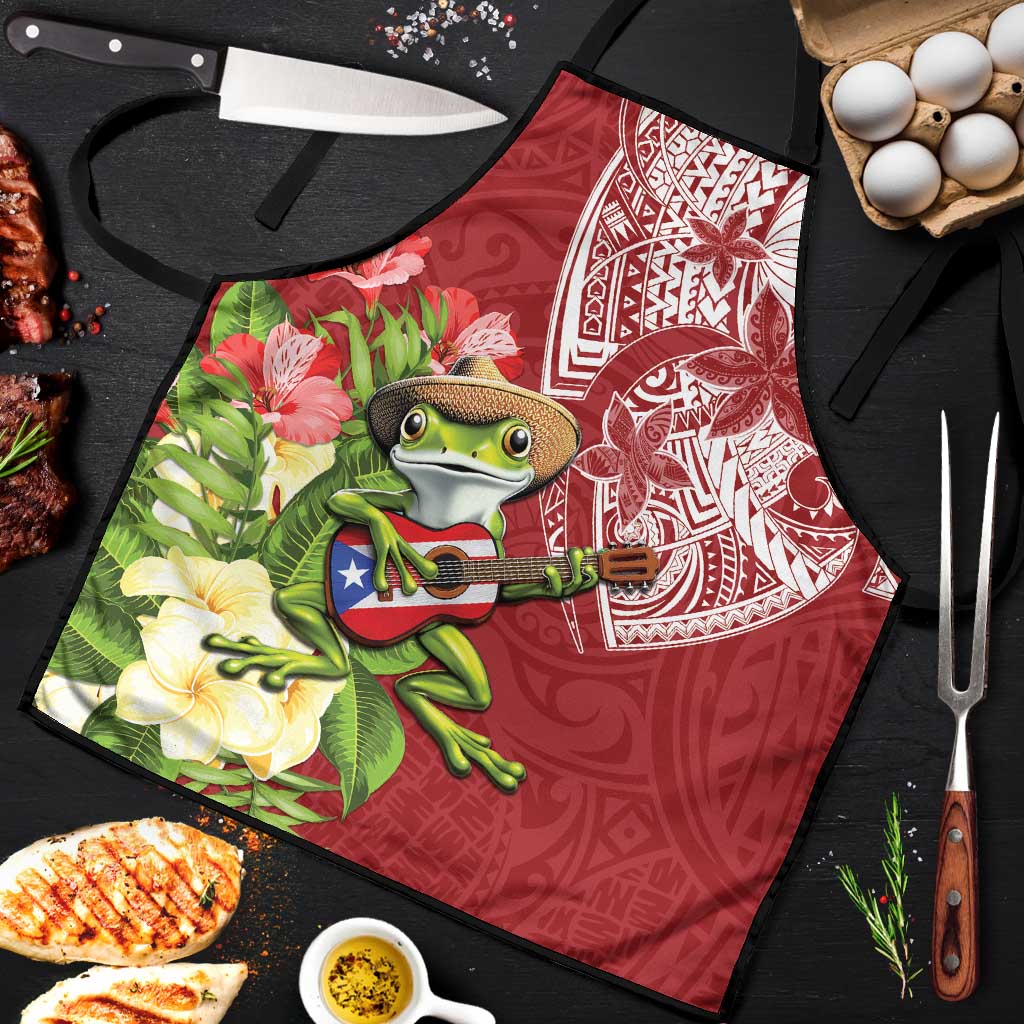 Puerto Rico Coqui Frog Apron Tropical Flowers Polynesian Style - Polynesian Pride