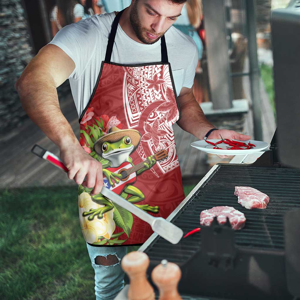 Puerto Rico Coqui Frog Apron Tropical Flowers Polynesian Style - Polynesian Pride