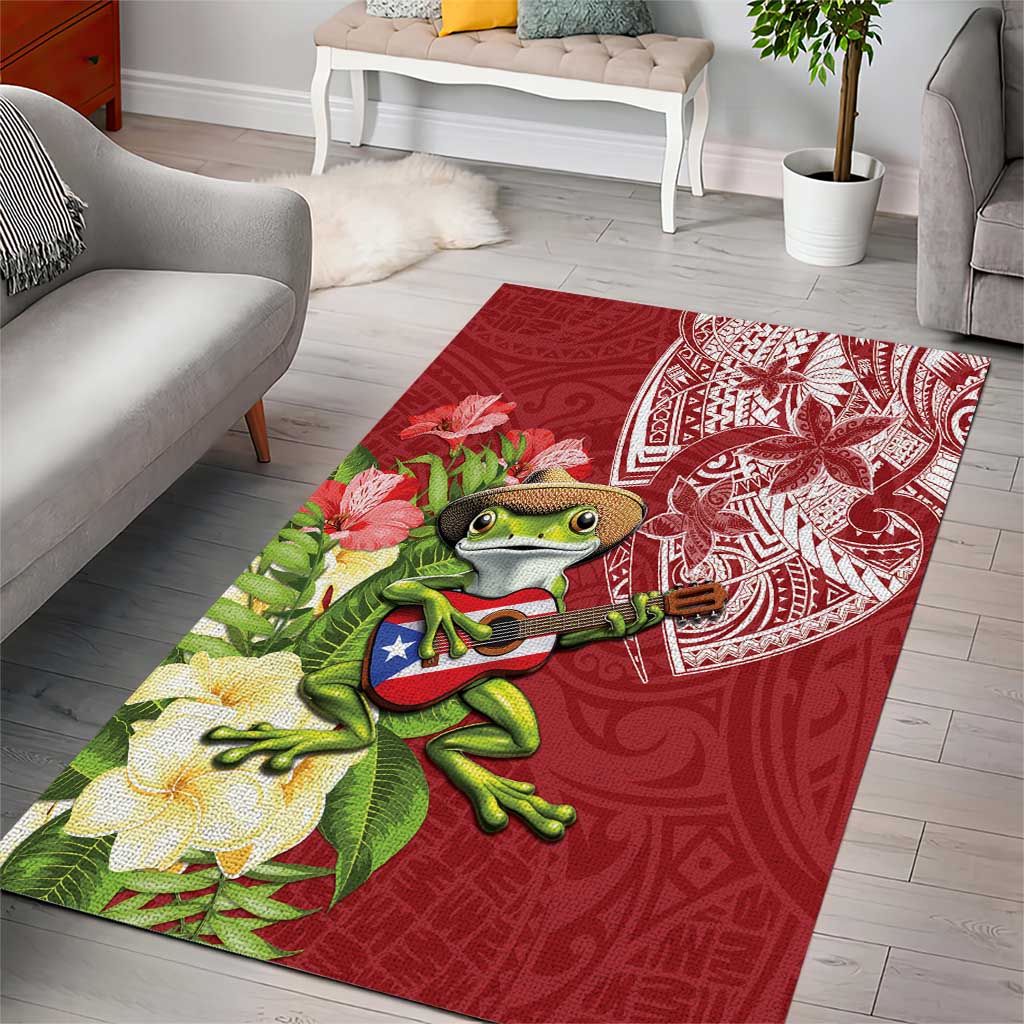 Puerto Rico Coqui Frog Area Rug Tropical Flowers Polynesian Style - Polynesian Pride