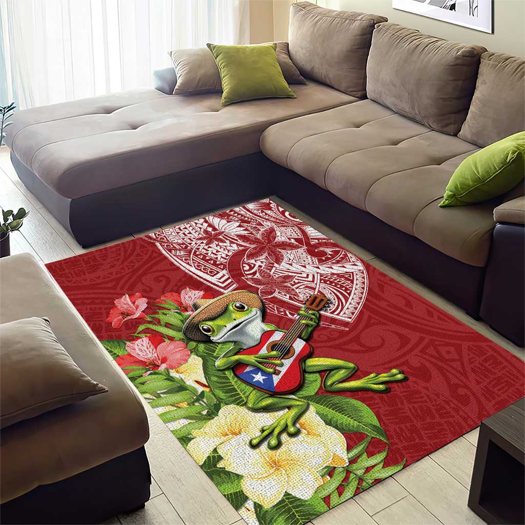 Puerto Rico Coqui Frog Area Rug Tropical Flowers Polynesian Style - Polynesian Pride