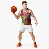 Puerto Rico Coqui Frog Basketball Jersey Tropical Flowers Polynesian Style - Polynesian Pride