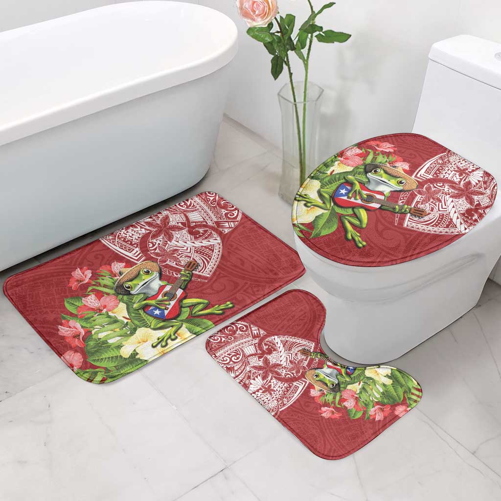 Puerto Rico Coqui Frog Bathroom Set Tropical Flowers Polynesian Style - Polynesian Pride