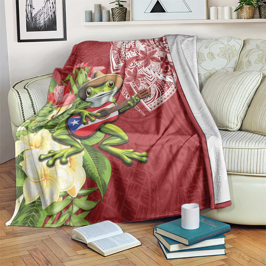 Puerto Rico Coqui Frog Blanket Tropical Flowers Polynesian Style - Polynesian Pride