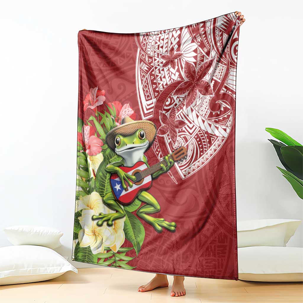 Puerto Rico Coqui Frog Blanket Tropical Flowers Polynesian Style - Polynesian Pride