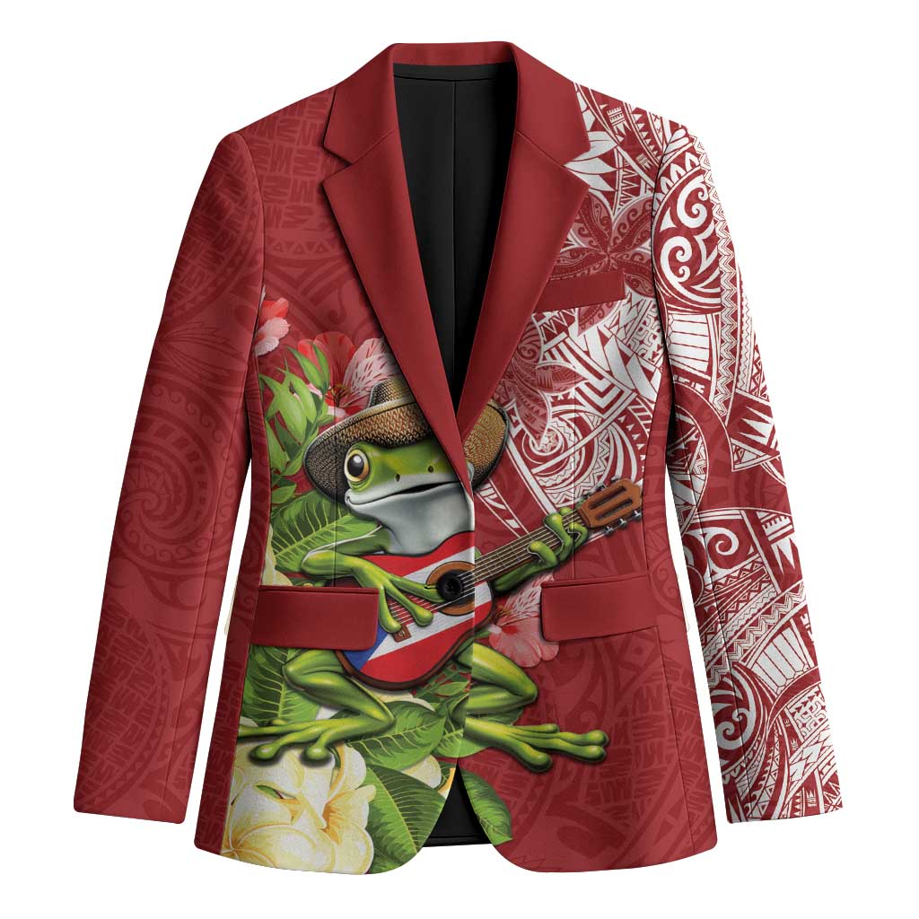 Puerto Rico Coqui Frog Blazer Tropical Flowers Polynesian Style - Polynesian Pride