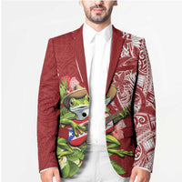 Puerto Rico Coqui Frog Blazer Tropical Flowers Polynesian Style - Polynesian Pride