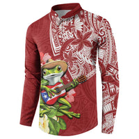 Puerto Rico Coqui Frog Button Sweatshirt Tropical Flowers Polynesian Style - Polynesian Pride