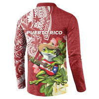 Puerto Rico Coqui Frog Button Sweatshirt Tropical Flowers Polynesian Style - Polynesian Pride