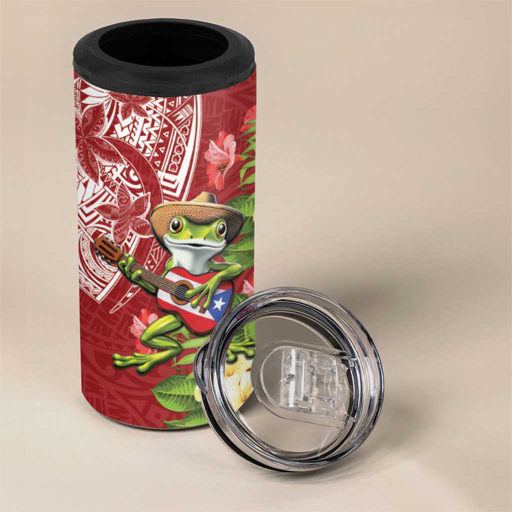 Puerto Rico Coqui Frog 4 in 1 Can Cooler Tumbler Tropical Flowers Polynesian Style - Polynesian Pride
