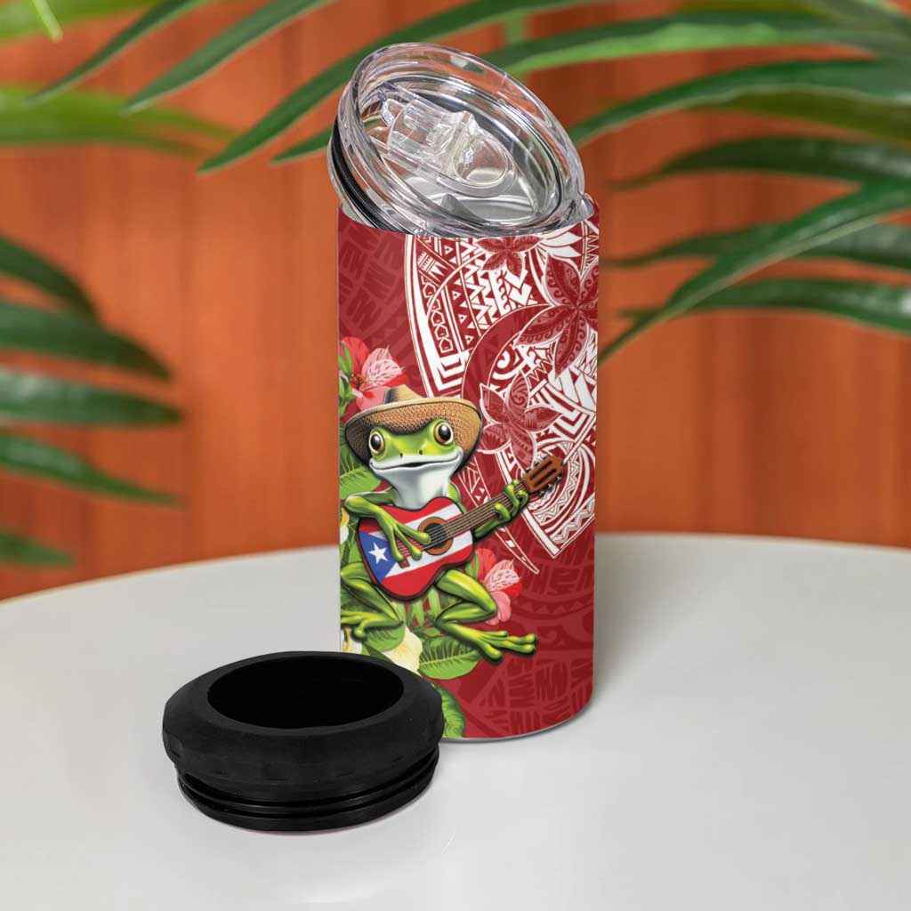 Puerto Rico Coqui Frog 4 in 1 Can Cooler Tumbler Tropical Flowers Polynesian Style - Polynesian Pride