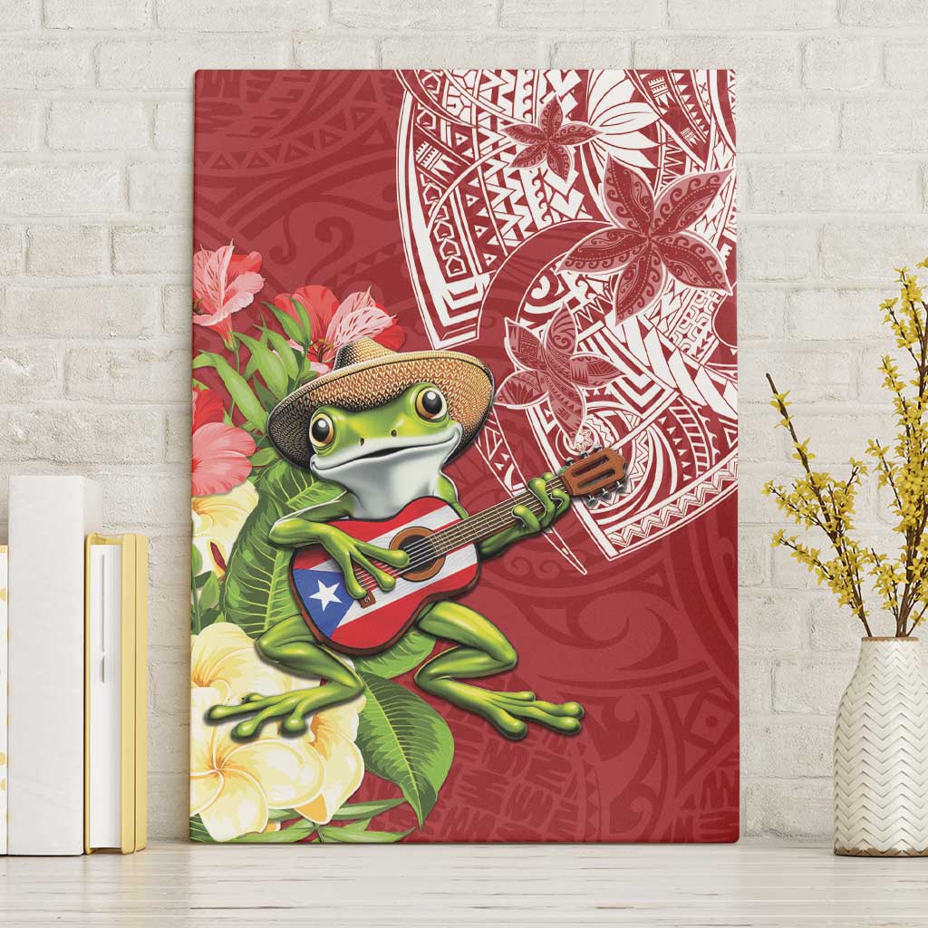 Puerto Rico Coqui Frog Canvas Wall Art Tropical Flowers Polynesian Style - Polynesian Pride
