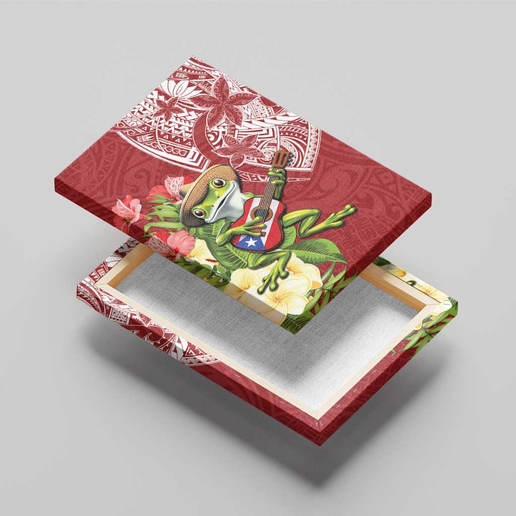 Puerto Rico Coqui Frog Canvas Wall Art Tropical Flowers Polynesian Style - Polynesian Pride