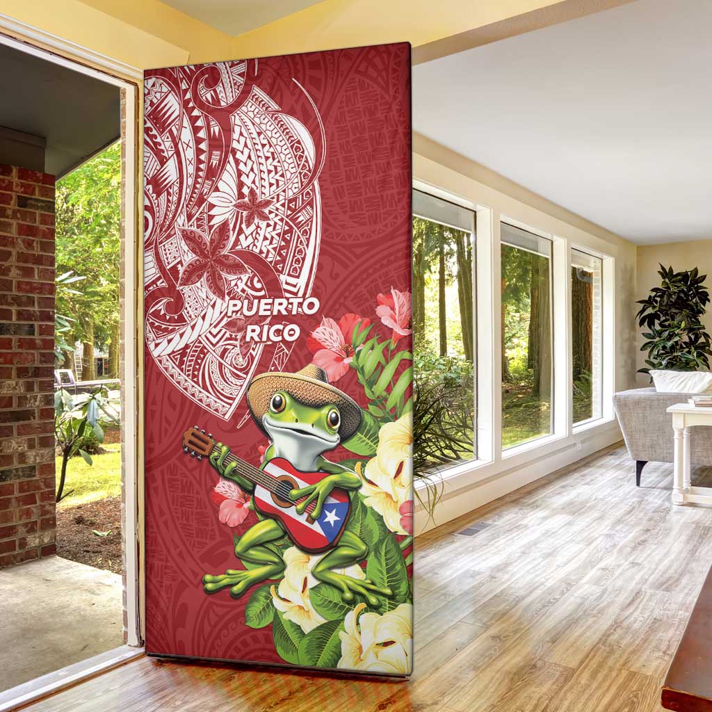 Puerto Rico Coqui Frog Door Cover Tropical Flowers Polynesian Style - Polynesian Pride