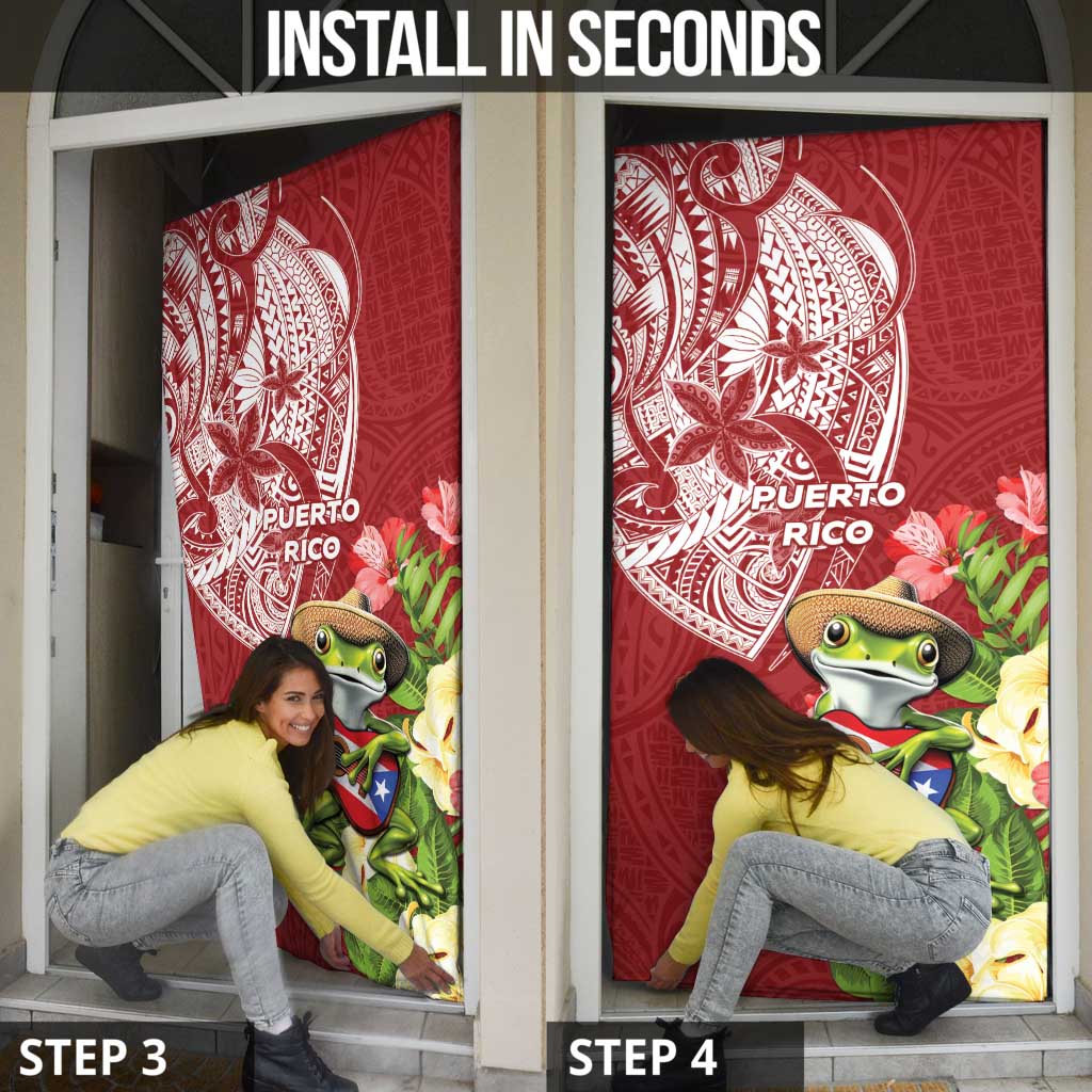 Puerto Rico Coqui Frog Door Cover Tropical Flowers Polynesian Style - Polynesian Pride