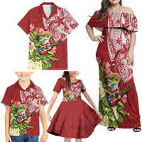 Puerto Rico Coqui Frog Family Matching Off Shoulder Maxi Dress and Hawaiian Shirt Tropical Flowers Polynesian Style - Polynesian Pride