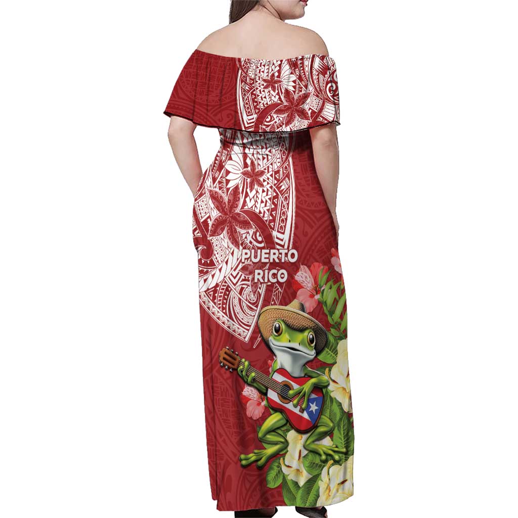 Puerto Rico Coqui Frog Family Matching Off Shoulder Maxi Dress and Hawaiian Shirt Tropical Flowers Polynesian Style - Polynesian Pride
