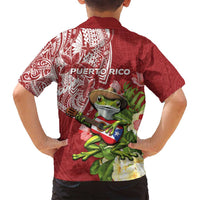 Puerto Rico Coqui Frog Family Matching Off Shoulder Short Dress and Hawaiian Shirt Tropical Flowers Polynesian Style - Polynesian Pride