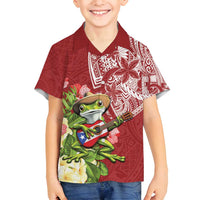 Puerto Rico Coqui Frog Family Matching Off Shoulder Short Dress and Hawaiian Shirt Tropical Flowers Polynesian Style - Polynesian Pride