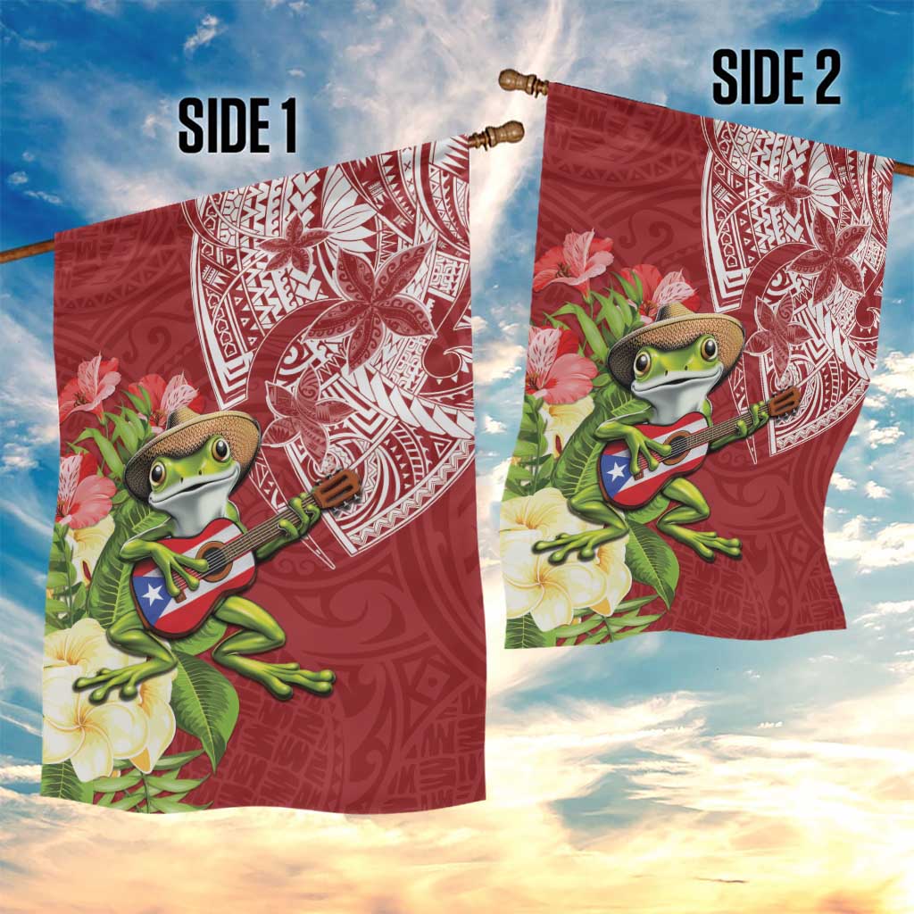 Puerto Rico Coqui Frog Garden Flag Tropical Flowers Polynesian Style - Polynesian Pride