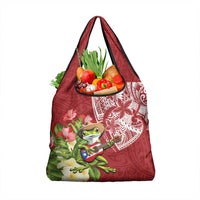 Puerto Rico Coqui Frog Grocery Bag Tropical Flowers Polynesian Style - Polynesian Pride