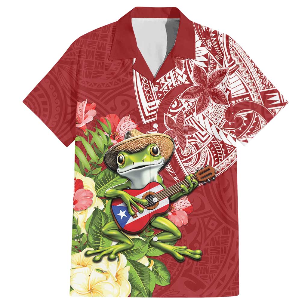 Puerto Rico Coqui Frog Hawaiian Shirt Tropical Flowers Polynesian Style - Polynesian Pride