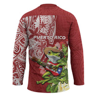 Puerto Rico Coqui Frog Hockey Jersey Tropical Flowers Polynesian Style - Polynesian Pride