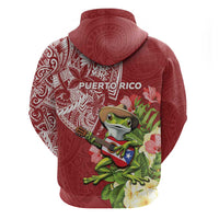 Puerto Rico Coqui Frog Hoodie Tropical Flowers Polynesian Style - Polynesian Pride