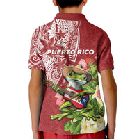 Puerto Rico Coqui Frog Kid Polo Shirt Tropical Flowers Polynesian Style - Polynesian Pride