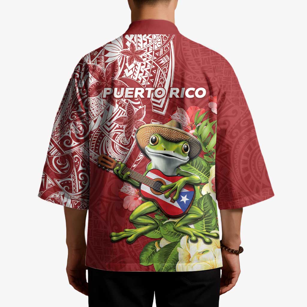 Puerto Rico Coqui Frog Kimono Tropical Flowers Polynesian Style - Polynesian Pride
