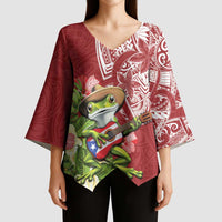 Puerto Rico Coqui Frog Kimono Sleeve Blouse Tropical Flowers Polynesian Style - Polynesian Pride