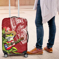 Puerto Rico Coqui Frog Luggage Cover Tropical Flowers Polynesian Style - Polynesian Pride
