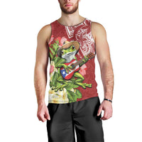 Puerto Rico Coqui Frog Men Tank Top Tropical Flowers Polynesian Style - Polynesian Pride