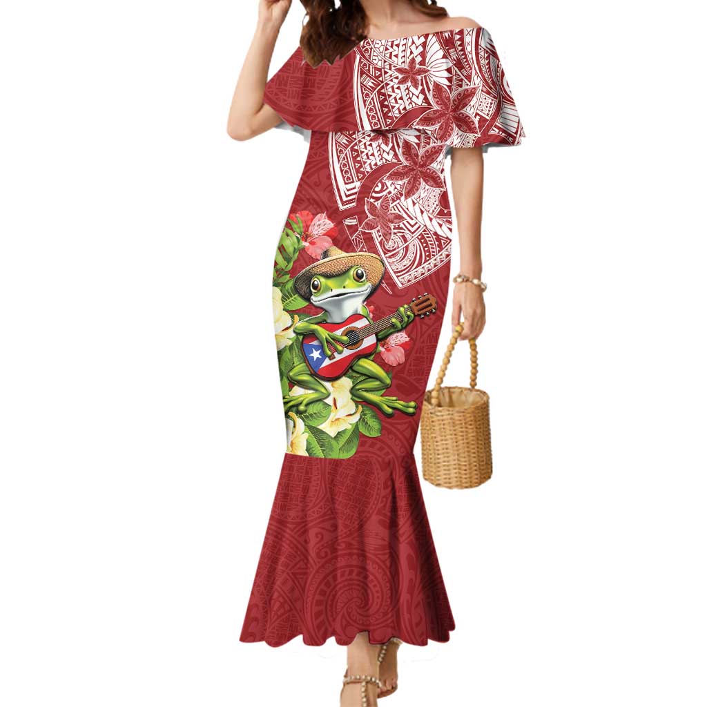 Puerto Rico Coqui Frog Mermaid Dress Tropical Flowers Polynesian Style - Polynesian Pride