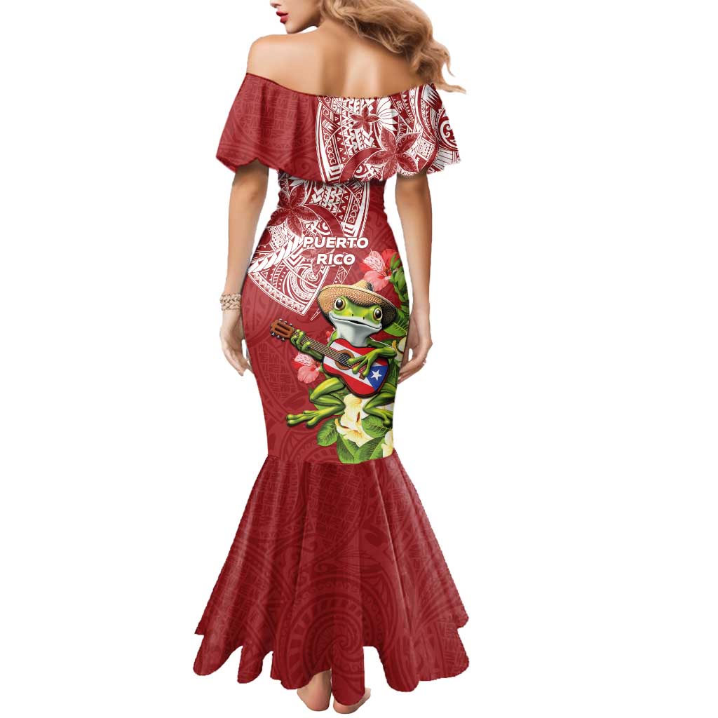 Puerto Rico Coqui Frog Mermaid Dress Tropical Flowers Polynesian Style - Polynesian Pride