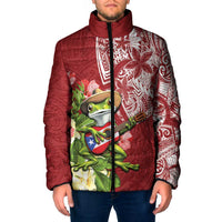 Puerto Rico Coqui Frog Padded Jacket Tropical Flowers Polynesian Style - Polynesian Pride